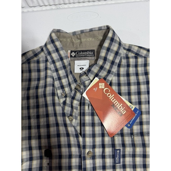 Columbia XCO Button Down Shirt Mens Medium Navy Plaid Long Sleeve Outdoor - Picture 2 of 10